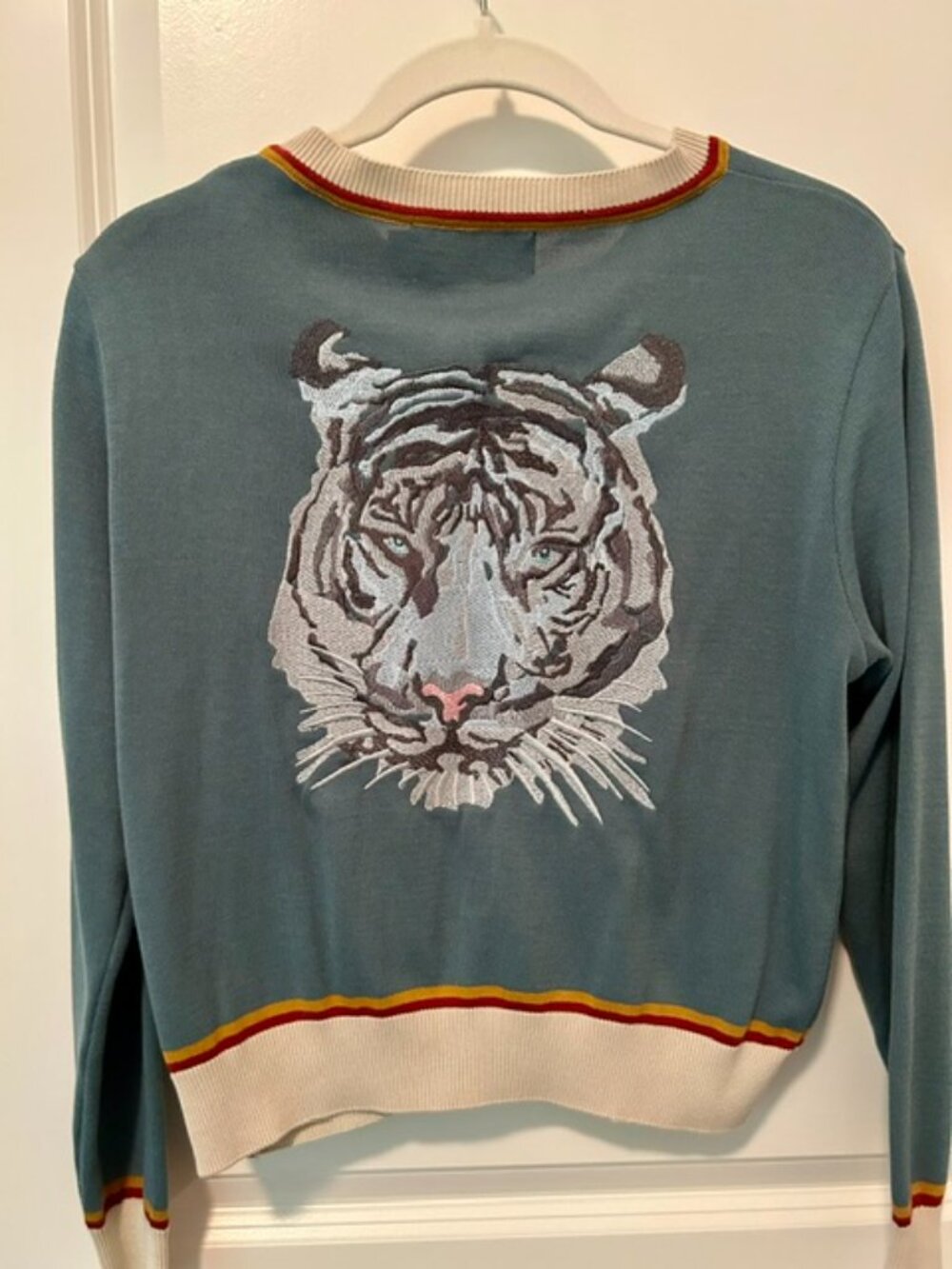 Palava White Tiger Embroidered Cardigan Medium NWOT. So cute and unique! - Picture 6 of 7
